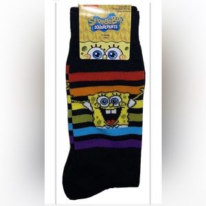 SpongeBob Crew Socks 1 Pair Men 6.5-12 Black Rainbow Vibes Nickelodeon NEW! Pat